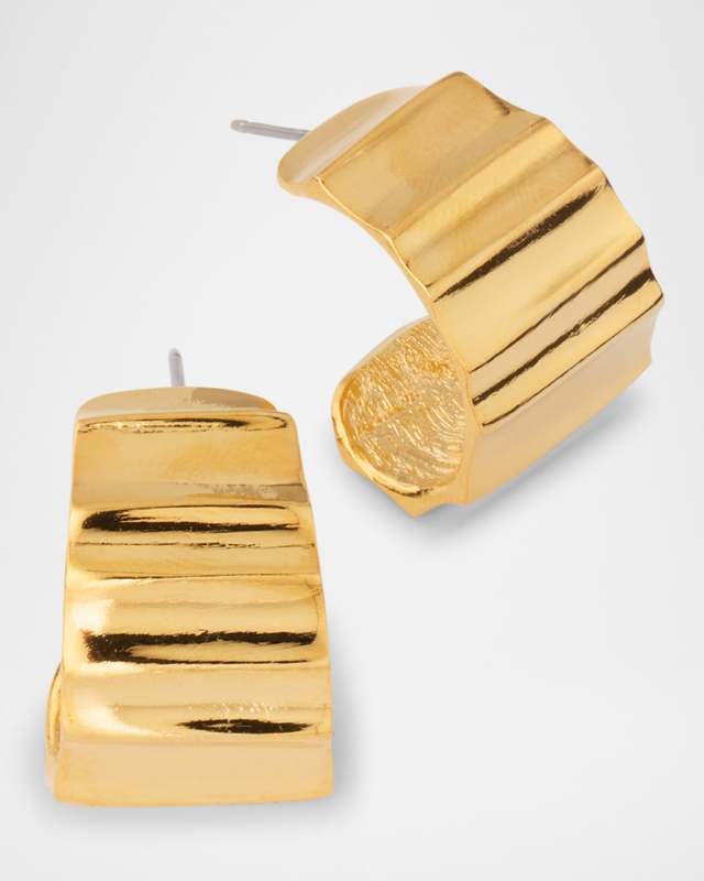 Tapered Ribbed C-Shape Hoop Earrings